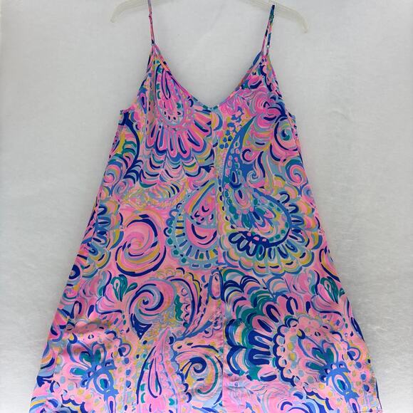 Lilly Pulitzer Dresses & Skirts - Lilly Pulitzer Spaghetti Strap Mini Slip Dress Size L Pink Blue Abstract Print